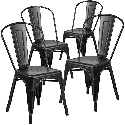 Flash Furniture 4 Pk. Matte Black Metal Indoor-Outdoor Stackable Chair