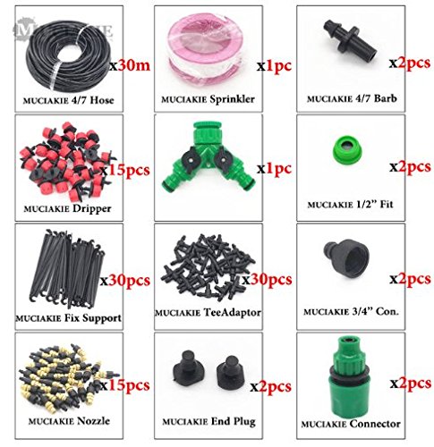 New 10M 15M 20M 25M 30M Garden Watering Irrigation System Watering Kit with PVC Hose Misting Sprinkler Dripper Tee Adaptor – 5
