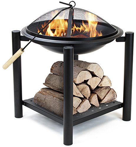 Sorbus Fire Pit Bowl Table with Storage Shelf Legs, Mesh Cover, Log Grate, and Poker Tool, Great BBQ Grill for Outdoor Patio, Backyard, Camping, Picnic, Bonfire, etc (Fire Pit Bowl Table)