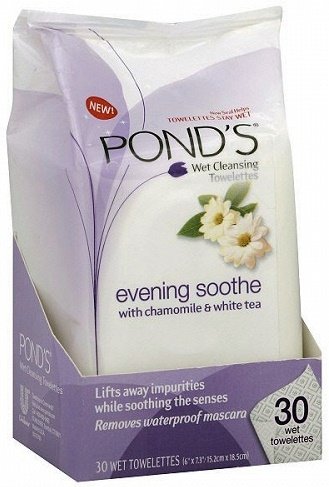 Pond’s Towelettes, Wet Cleansing, Evening Soothe, with Chamomile & White Tea, 30 Count (Pack of 3)