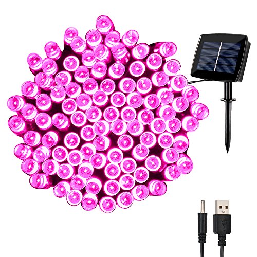 woohaha Solar Fairy String Lights Outdoor Waterproof, 72ft 200LED Updated Version 6hrs Timer Function with USB Cable Solar Powered String Lights for Christmas Patio Garden Party(Pink)