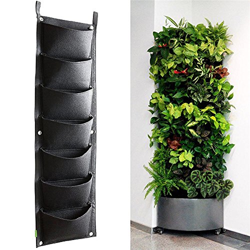 Là Vestmon 4 Pcs Hanging Planting Bags Felt Vertical Wall Mounted Outdoor Indoor Gardening Planter 7 Pocket Grow Bags Black Plant Pouch Flower Container for Strawberry Herb Plant