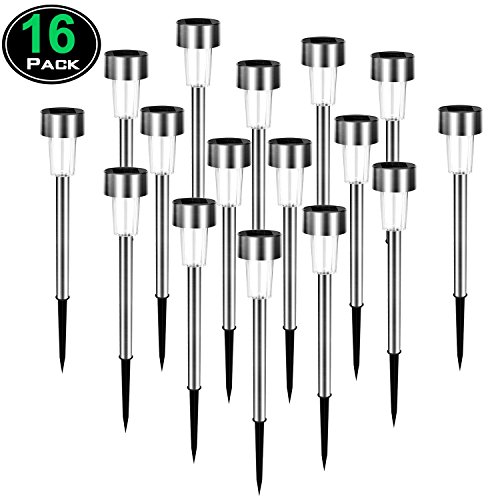 Wingogo LED Solar Pathway Lights [16 Pack], Stainless Steel Solar Powered Lights, Outdoor Landscape Lighting