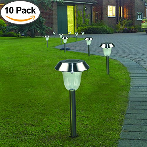 10 Pack Outdoor Stainless Steel Solar Pathway Lights, Super-Bright 15 Lumens, LED Solar Powered Landscape Lighting for Garden /Lawn /Walkway /Patio /Driveway /Sidewalk(Warm White)