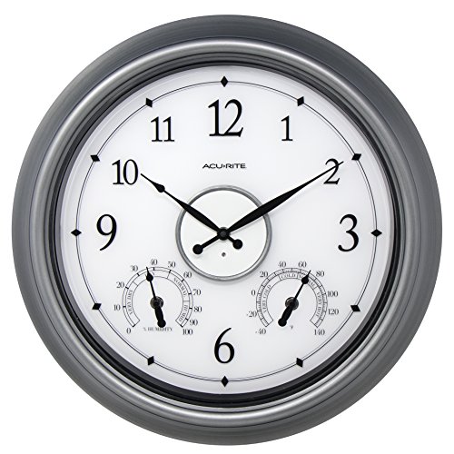 AcuRite 75455M LED Illuminated Outdoor Clock, 18″, Pewter