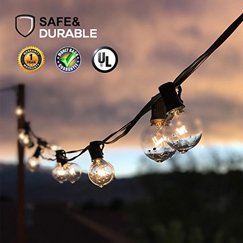 Guddl Globe String Lights, Outdoor/Indoor Vintage Edison Lights for Wedding Party Garden Patio Bistro Pergola Market Cafe Gazebo Porch Backyard Hanging Umbrella Light, 25 Sockets G40 Bulbs Included