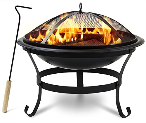 Sorbus Fire Pit Bowl 22″, Includes Mesh Cover, Log Grate, Curved Legs, and Poker Tool, Great BBQ Grill for Outdoor Patio, Backyard, Camping, Picnic, Bonfire, etc (Black Fire Pit Bowl 22”)
