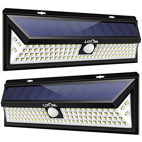 Litom 102 LED Super Bright Solar Lights Outdoor, Power Solar Motion Sensor Security Light Wireless Waterproof Wall Lights for Front Door, Garden, Pathway, Back Yard and Patio Lighting(2 Pack)