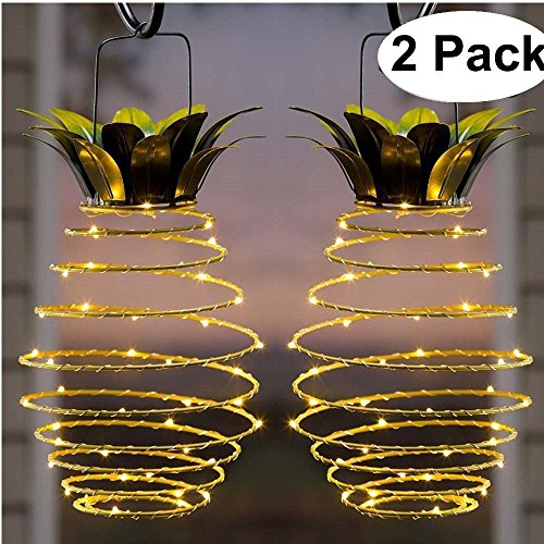 Garden Solar Lights,Solar Hanging Pineapple Outdoor Lantern,Solar Led Warm Fairy String for Patio Path Home Décor Lighting .(2-Pack)