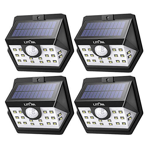 Litom Solar Lights Outdoor, Wireless 20 LED Motion Sensor Solar Lights with Wide Lighting Area, IP65 Waterproof Security Lights for Front Door, Back Yard, Driveway, Garage (4 Pack)