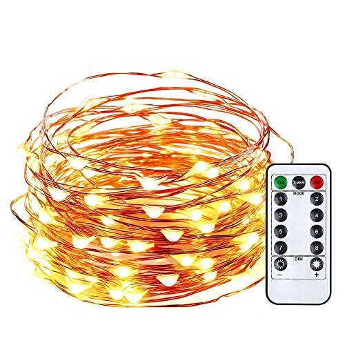 Qedertek Battery Operated Fairy Lights, 33ft 100 LED Fairy String Lights, Remote Control LED String Lights, Copper Wire Starry Lights for DIY, Wedding, Bedroom and Valentine’s Decoration(Warm White)