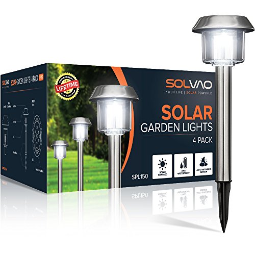 SOLVAO Solar Stake Lights (4 Pack) – Outdoor Low Voltage LED Landscape, Pathway & Walkway Lighting – Decorative Backyard Solar Ground Lights for Outside Use – Best Exterior Solar Accent Garden Lamps