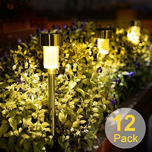 Solar LED Pathway Lights, Stripsun 12 Pack Outdoor Garden Lights with Solar Powered, Stainless Steel Landscape Lighting for Garden Yard Lawn Patio Walkway Driveway (Warm White)