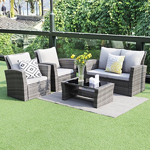 Wisteria Lane 5 piece Outdoor Patio Furniture Sets, Wicker Ratten Sectional Sofa With Seat Cushions,Gray