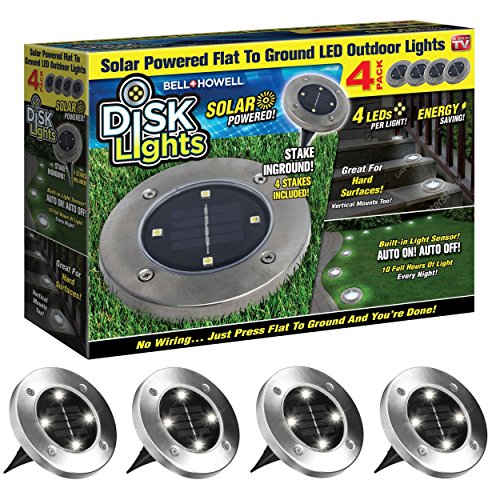 Disk Lights 4-LED Solar-powered Auto On/Off Outdoor Lighting As Seen On TV (Set of 4; Original)