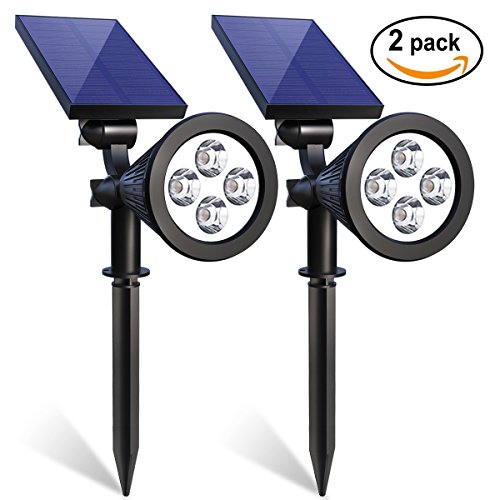Iextreme Solar Spotlights, 4 LED Waterproof Solar Spotlight 180 ° Adjustable Wall Light, 2-in-1 Security Lighting, Auto On/Off Landscape Lights for Gardens Patio Deck Yard Driveway Pool Area(2 Pack)