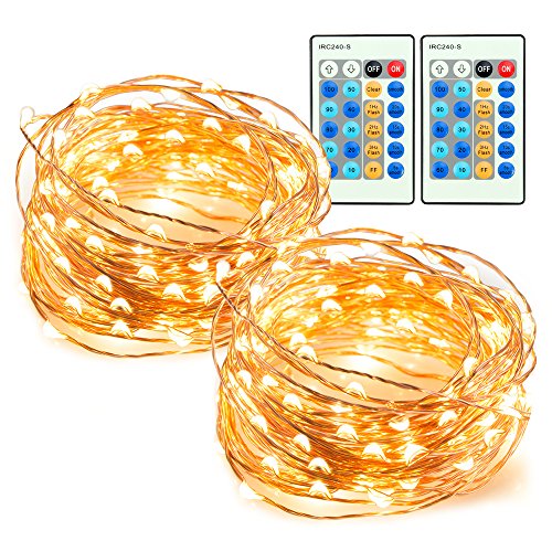 33ft 100 LED String Lights 2 Pack Dimmable with Remote Control, TaoTronics Waterproof Decorative Lights for Bedroom, Patio, Garden, Gate, Yard, Parties, Wedding ( Copper Wire Lights, Warm White )