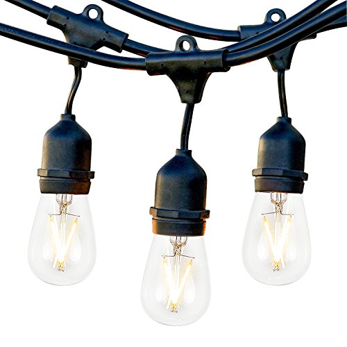 Brightech Ambience Pro Waterproof LED Outdoor String Lights- Heavy Duty, Commercial Grade Waterproof Patio & Decking Lighting- Commercial Grade Weatherproof Strand- Vintage Filament Edison Bulbs -48′