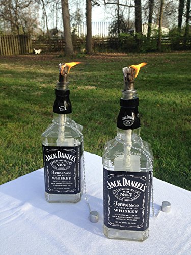 Jack Daniels Whiskey Bottle Tiki Torch/Oil Lamp – Two – Outdoor Lighting – Garden Decor – Wine Decor