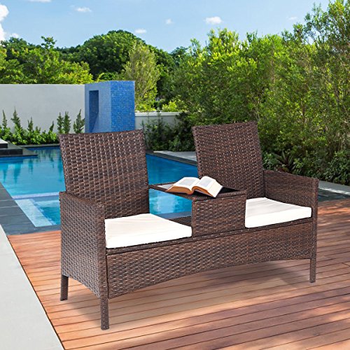 TANGKULA Outdoor Furniture Set Paito Conversation Set with Remoable Cushions & Table Wicker Modern Sofas for Garden Lawn Backyard Outdoor Chat Set (loveseat)