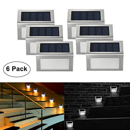 WEBSUN Solar Step Lights, 3 LED Solar Powered Stair Lights Outdoor Lighting for Steps Paths Patio Decks Waterproof 6 Pack