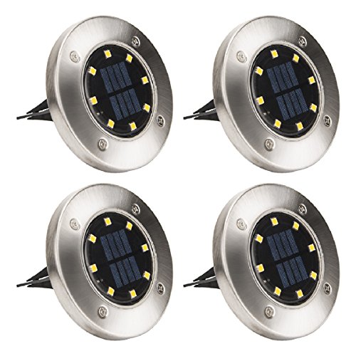 Solpex Solar Powered Disk Lights, 8LED Solar Pathway Lights Outdoor Waterproof Garden Landscape Lighting for Yard Deck Lawn Patio Walkway-Warm White (4 PACK)