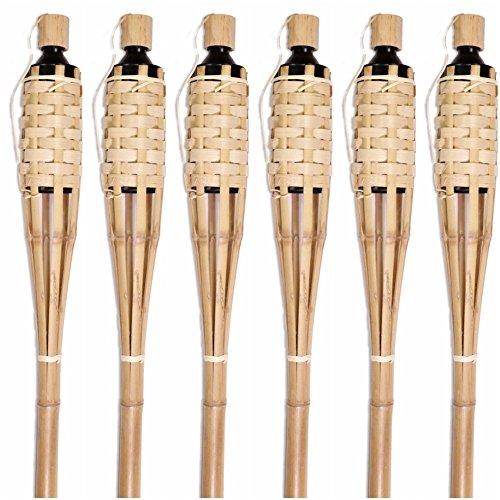 Tall Bamboo – (7 Pack) WITH CAPS Extra Long 5FT/60IN Bamboo Torches Angled Tip Large Oil Canister Long Wick