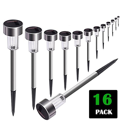 SURSUNNY Solar Lights Outdoor [16pack]- Solar Powered Pathway Lights Outdoor- Bright White -Waterproof Outdoor Landscape Lighting For Lawn/Patio/Yard/Walkway/Driveway (Stainless Steel)