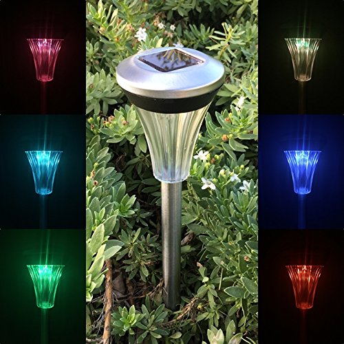 Solar Powered Stainless Steel Color Change LED Garden Path Light ( 10 Pack )