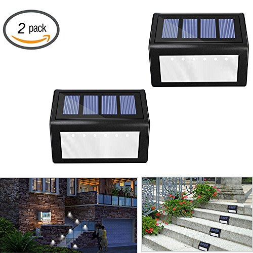 Solar 6 LED Stair Lights – Sunklly Outdoor Waterproof Step Lamp for Deck,Walkway,Patio ( White Light, Pack of 2 )