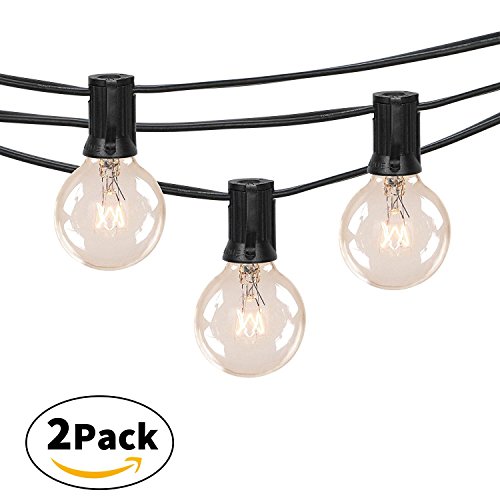 2-Pack 25Ft Outdoor Patio String Lights with 25 Clear Globe G40 Bulbs,UL Certified for Porch Backyard Deck Bistro Gazebos Pergolas Balcony Wedding Gathering Parties Markets Decor, Black