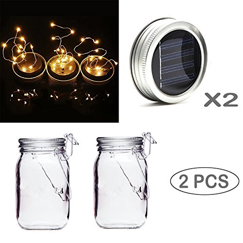 2 Pack Mason Jar Lid Lights For Outdoor Décor , Solar Fairy Firefly SurLight With 10 LED , Party Wedding Upgraded Flashing Light For Patio, Yard, Deck Garden, Halloween (Jars Included) Color Random