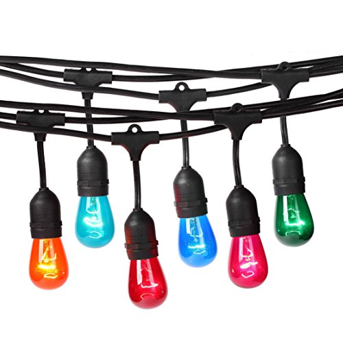 ONO TECH Colors Bulb String Lights, Weatherproof Colored Connectable Light Strands with 10 Hanging Sockets and Multicolor S14 Bulbs for Patio Bistro Porch Garden Deck Café or Party Wedding Festival