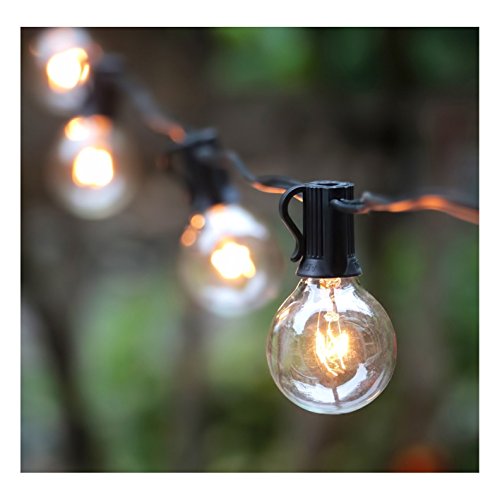 50Ft Outdoor Patio String Lights with 50 Clear Globe G40 Bulbs,UL Certified for Patio Porch Backyard Deck Bistro Gazebos Pergolas Balcony Wedding Gathering Parties Markets Decor, Black