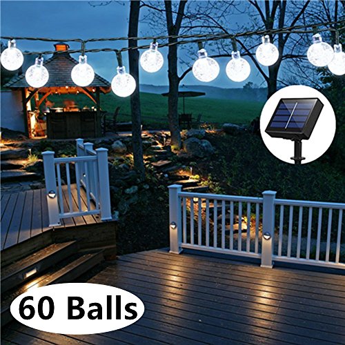 Solar Globe String Lights, 33 Feet 60 Crystal Balls Waterproof LED Fairy Lights, 8 Modes Outdoor Starry Lights Solar Powered String Lights for Home, Garden, Yard Party Wedding (Cool White)