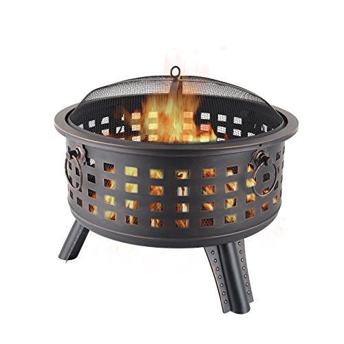 KUPPET Outdoor Metal Steel Bowl Fire Pit Wood Burning Heater Table Backyard Patio, W/Mesh, FREE Grill Grate and Cover