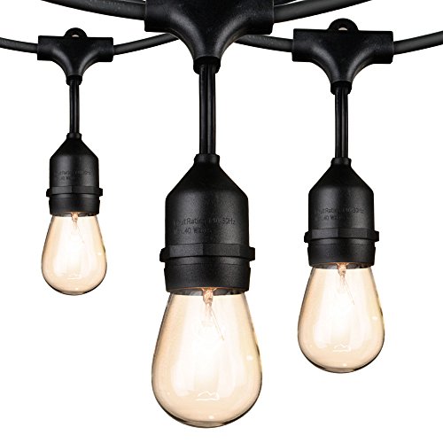 Outdoor String Lights 48Ft Edison Vintage Commercial Grade Lights with 15xE26 Base Sockets & S14 Bulbs,Wheatherproof Connectable Strand for Garden Porch Deck Backyard Cafe Bar Wedding Party,Black