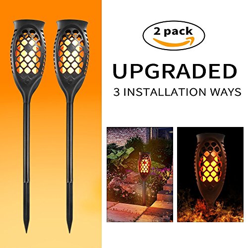 MZD8391 Waterproof Solar Torch Lights, Upgraded Dancing Flame Solar Garden Path Light, Outdoor Garden Decorations Landscape Pathway Light With Auto On/Off Dusk to Dawn (2 Pack)