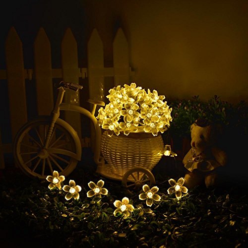 WFD Solar String Lights, Sakura lights, 22ft 6.7M LED Outdoor String Lights, Waterproof Decorative Lights for Bedroom/Patio/Garden/Gate/Yard/Parties/Wedding (Warm White)