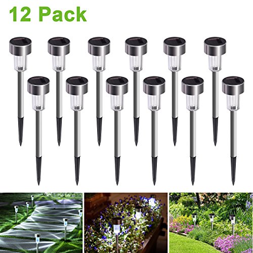 Cynkie Solar Garden Lights Outdoor 12 Pack, LED Solar Powered Pathway Lights, Stainless Steel Landscape Lighting For Lawn, Patio, Yard, Walkway, Driveway