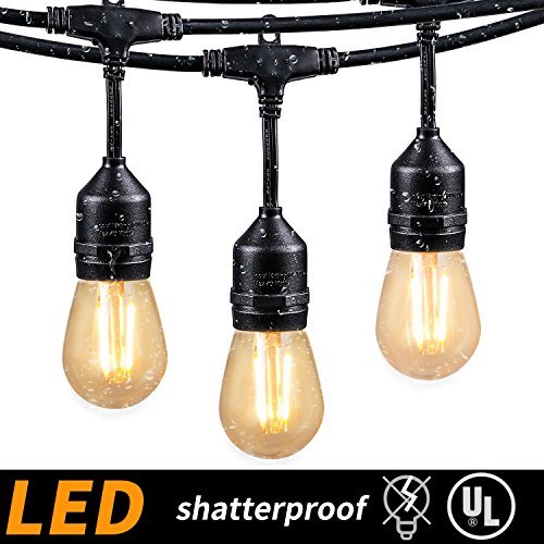 48FT Outdoor Cafe String Lights with 15 Shatterproof LED S14 Edison Bulbs-UL Listed Commercial Grade Patio Lights for Backyard Bistro Pergola Deck Gazebo Tent Garden Decoration, Warm White