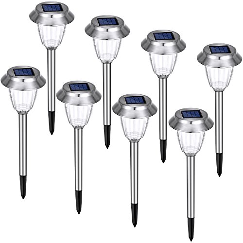 Oak Leaf Solar Lights Outdoor Garden Lights IP44 Waterproof 8 Lumens,Polygonal Star Pattern,8-Pack,Stainless Steel