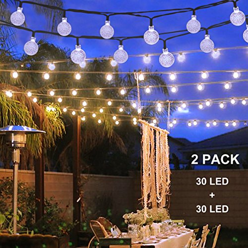 Binval Solar Christmas String Lights for Outdoor Patio Lawn Landscape Garden Home Wedding Holiday decoration[19.7feet – 6m – 30LED-White 2-pack]