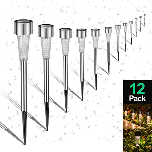 Sunwind Solar Pathway Lights Outdoor, Solar Lights Outdoor 12 Pack Solar garden Lights Stainless Steel Waterproof for Lawn, Yard, and Driveway (Silver)