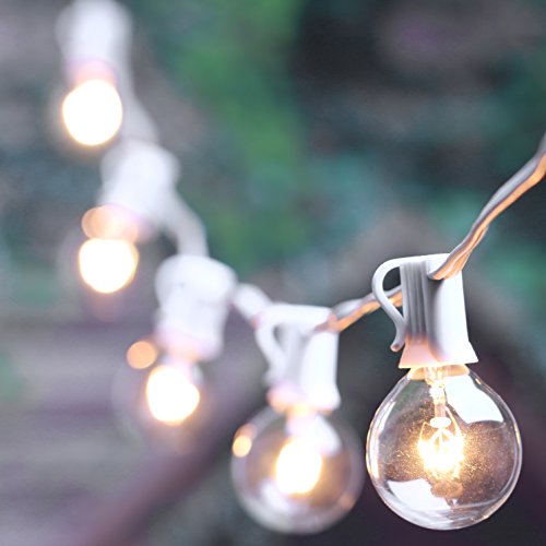 50Ft Outdoor Patio String Lights with 50 Clear Globe G40 Bulbs,UL Certified for Patio Porch Backyard Deck Bistro Gazebos Pergolas Balcony Wedding Gathering Parties Markets Decor,White