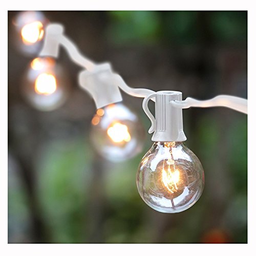 25FT G40 Globe String Light with 25 Clear Bulbs, Outdoor Market Lights for Outdoor and Indoor Decoration, Garden, Party, Wedding, Pergola, Backyard, Umbrella, Patio Outdoor Light String, White Wire