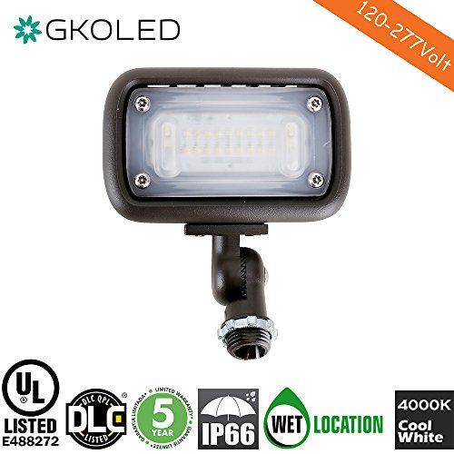 15W Outdoor LED Flood Security Lights, Waterproof Landscape Lighting, 50W PSMH Equivalent, 1500 Lumens, 4000K Cool White, 1/2″ Adjustable Knuckle, UL-Listed, DLC4.2 Qualifiled, 5 Years Warranty