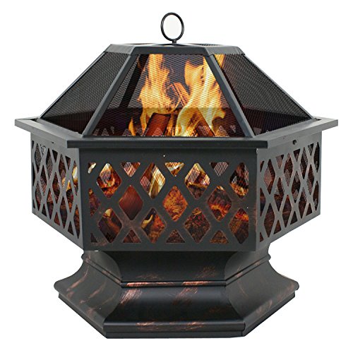 F2C Heavy Steel Hex Shape 24″ Fire Pit Bowl Wood Burning Fireplace Patio Backyar Outdoor Heater Steel Firepit