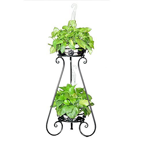 AISHN Indoor Display Rack Double Basin Classic Finial Plant Stand/Plant Stand with Finial (Black)