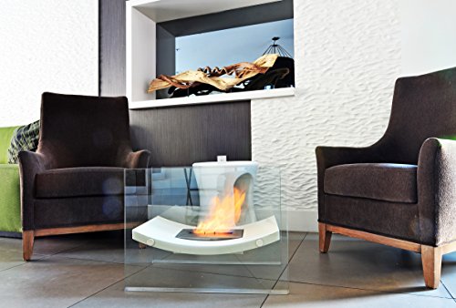 Chic Fireplaces Santa Fe Liquid Bio-Ethanol Fuel Fireplace: Ventless, Modern, Curved and Freestanding Design – Tempered Glass and Stainless Steel Burner Insert; Safe, Portable for Indoor or Outdoor